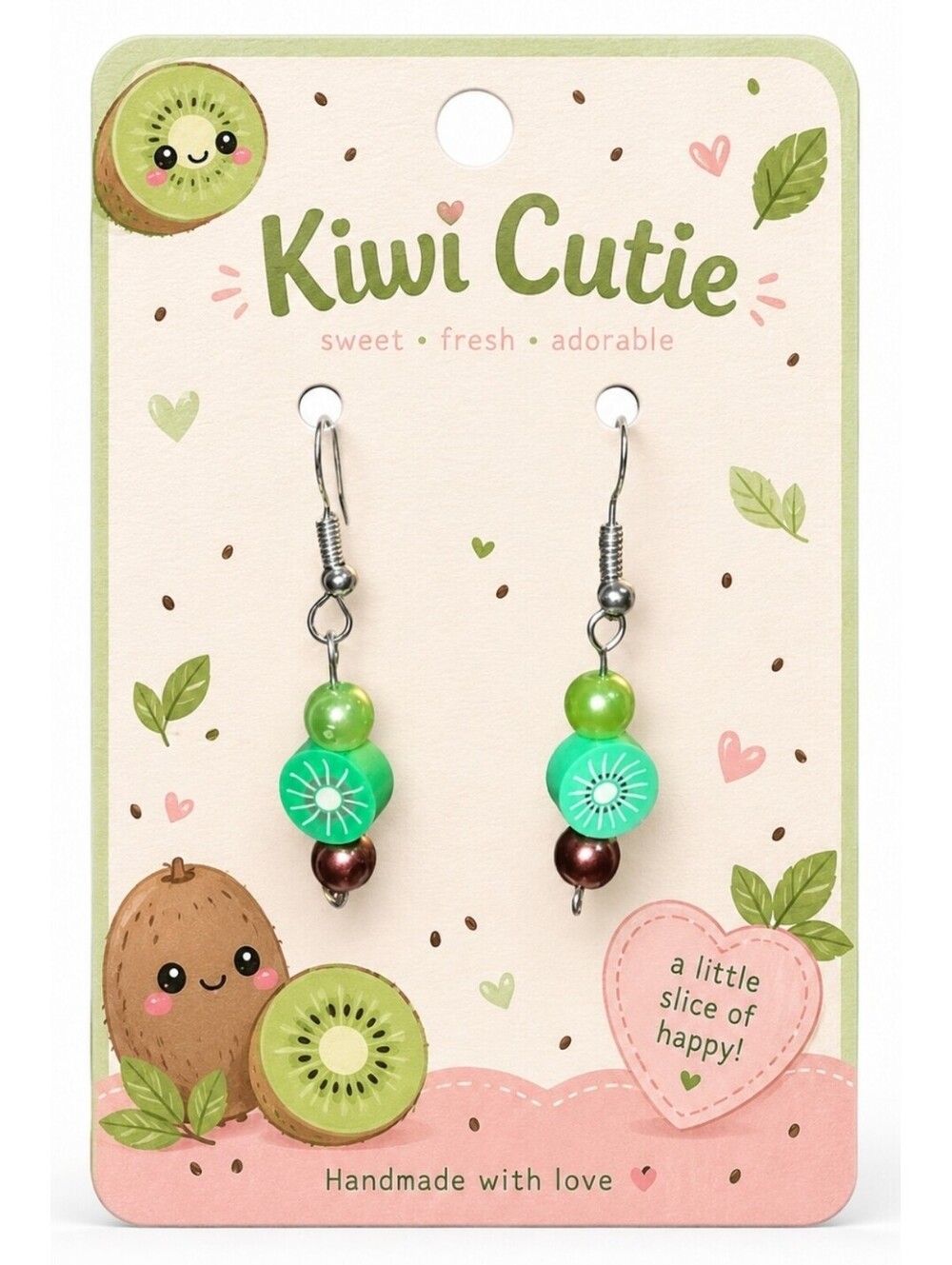 Kawaii Tropical Kiwi Slice Polymer Clay Hypoallergenic Bead Earrings